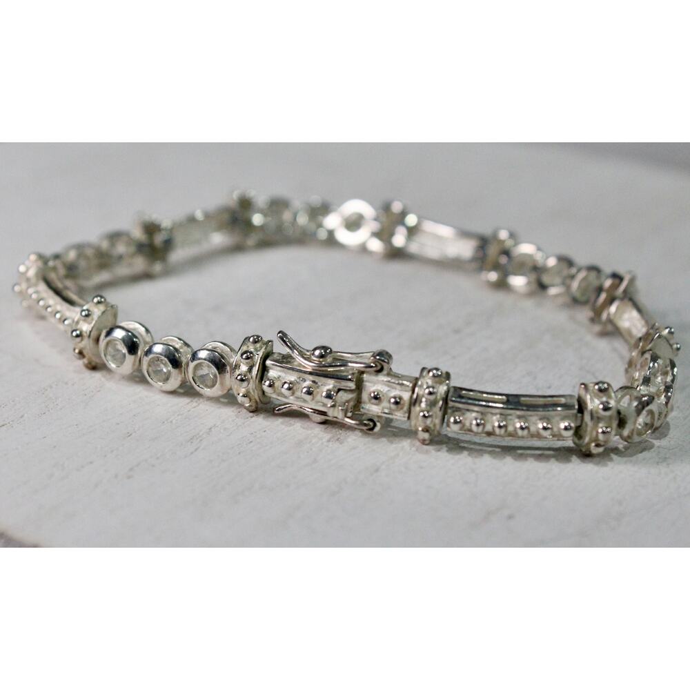 Vintage Women's Sterling Silver 925 & Cubic Zirconia CZ Tennis Bracelet - Picture 6 of 10